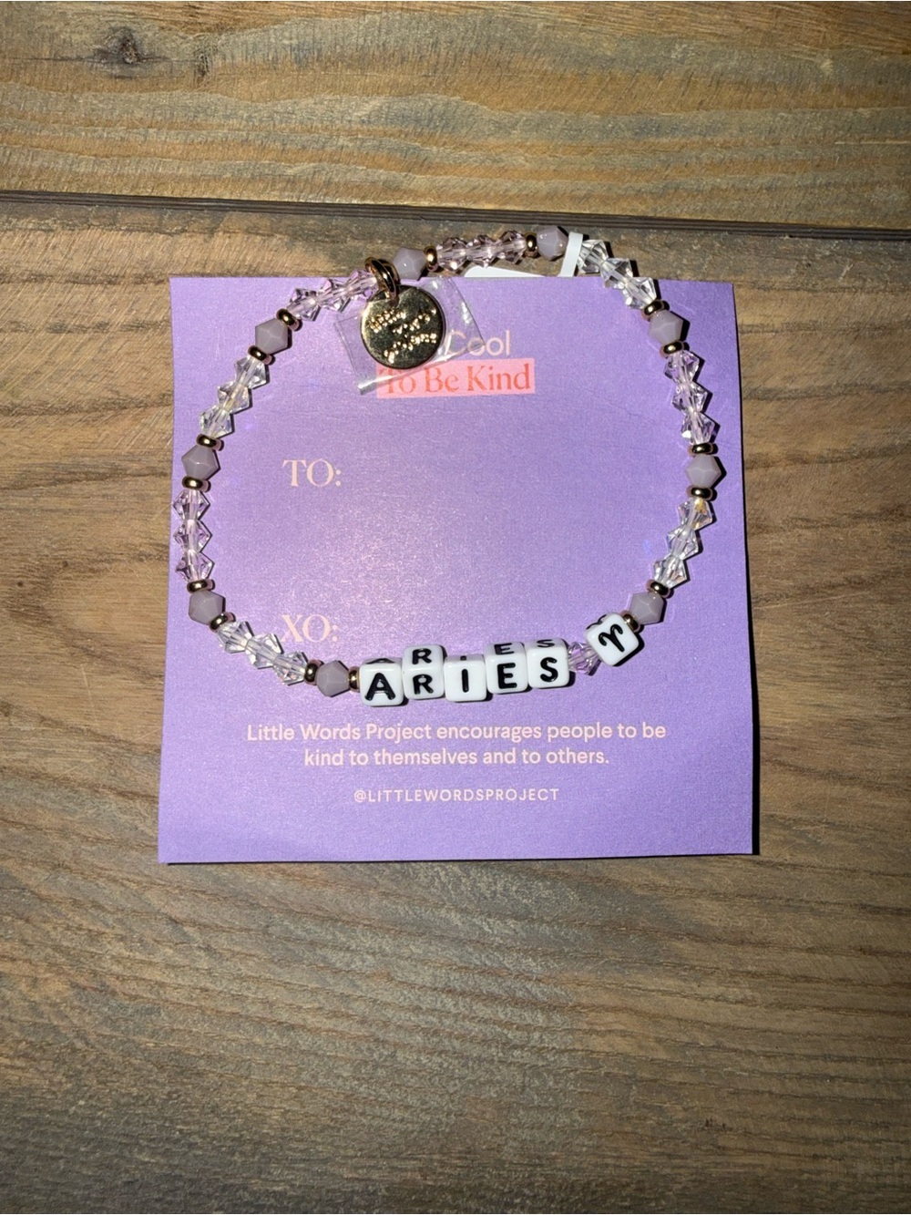 Aries Pink Beaded Zodiac Bracelet with Gold Charm | NWT